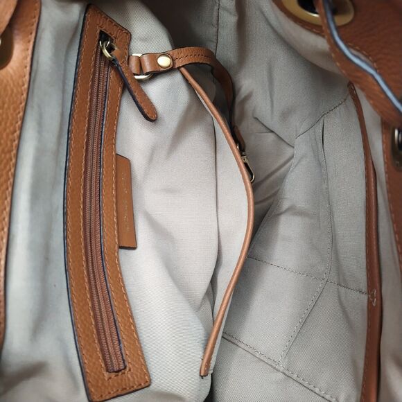 Michael Kors Junie Brown Chevron Woven Leather Drawstring Flap Closure Backpack - Picture 9 of 16